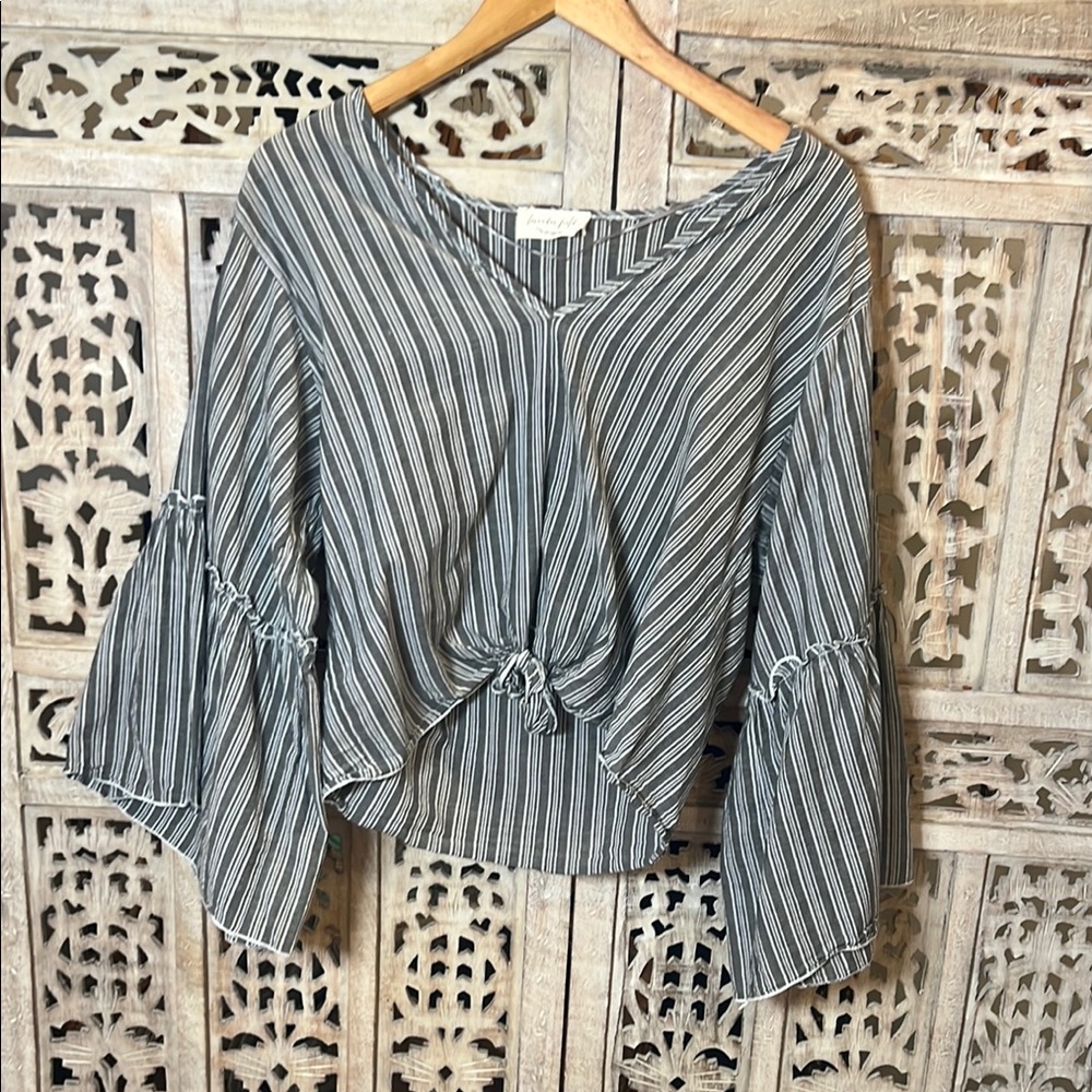 Lavender field Striped V-Neck Bell Sleeve Top